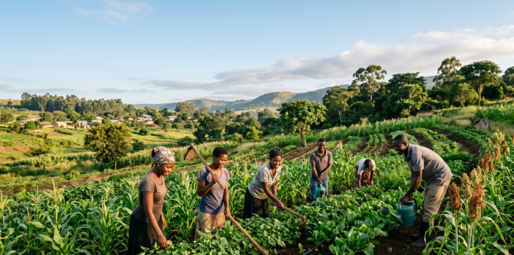 Young farmers working together in sustainable crop fields, demonstrating sustainable agriculture and climate resilience through climate smart farming practices on Earth Day 2026
