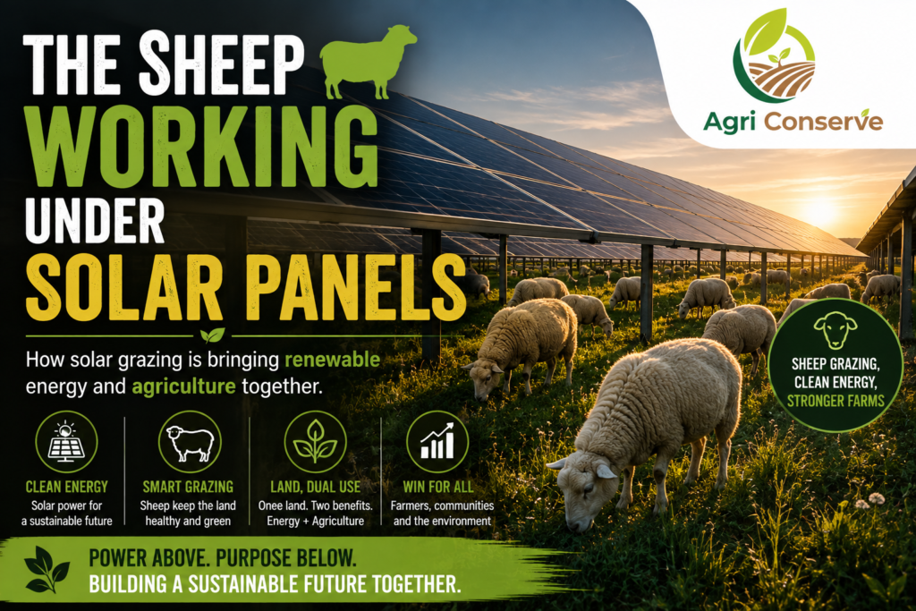 The Sheep Working Under Solar Panels
